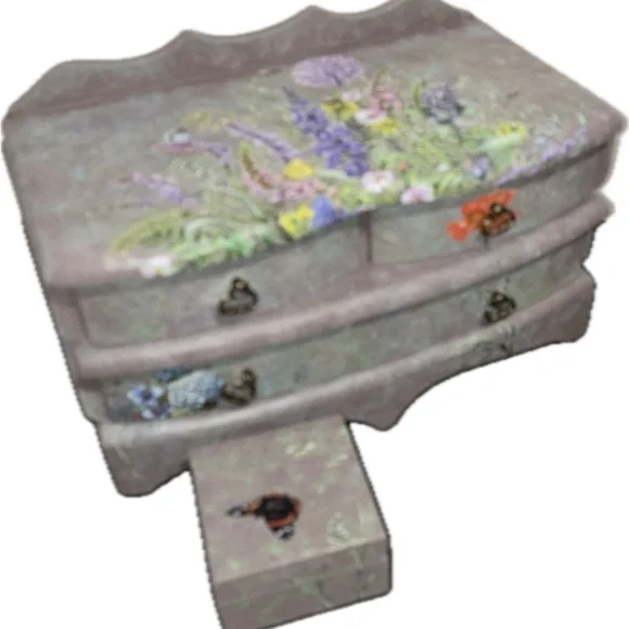 Faux Stone Finish Floral Jewelry Box with Bonus Trinket Box